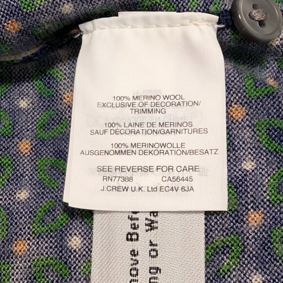 J Crew Women Sz S Blue Green Tiger Embroidered 100% Merino Wool Cardigan Sweater - Picture 8 of 10